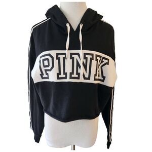 PINK Victoria's Secret Cropped‎ Poll Over Hoodie Black White Medium